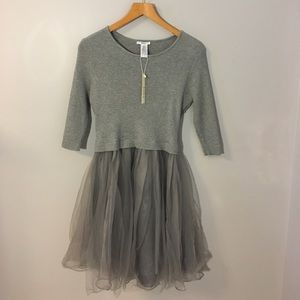 Grey dress: sweater top/tulle skirt